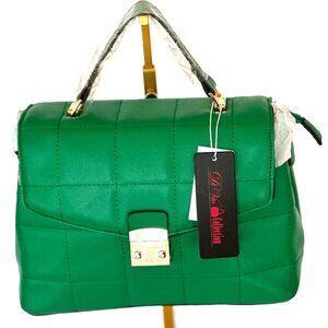 Di Vila Collection Green Quilted Top Handle Satchel with Gold Lock Accent